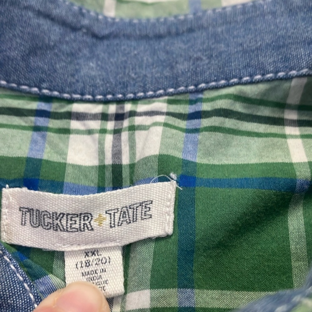 Green Plaid Button-Up Shirt Boys XXL (18-20) - Picture 3 of 5